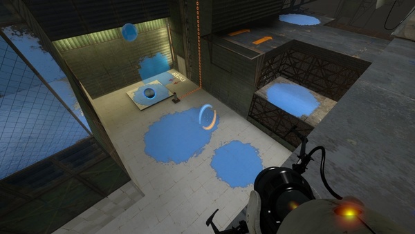 Portal 2 : Verteilen Sie das blaue Gel auf dem Boden.