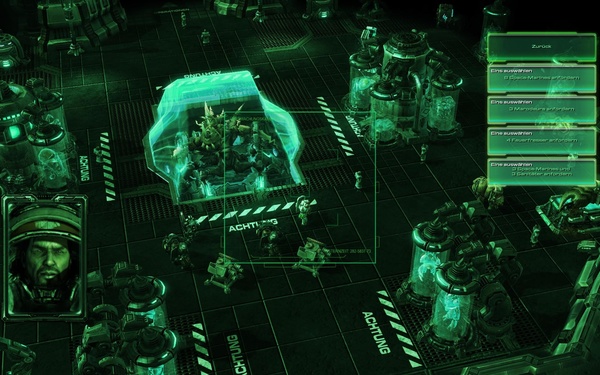 Komplettlösung zu StarCraft 2 : Am 4. Terminal können Sie nunr richtige, terranische Verstärkung herbeirufen.