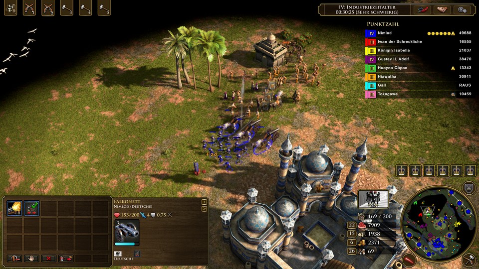 Ein Retreat in Age of Empires 3, bei dem sich ausgewählte Einheiten immer als Marschgruppe betrachten.  Meine Kanonen stehen hinten und setzen sie dem entgegenkommenden Feind aus ...